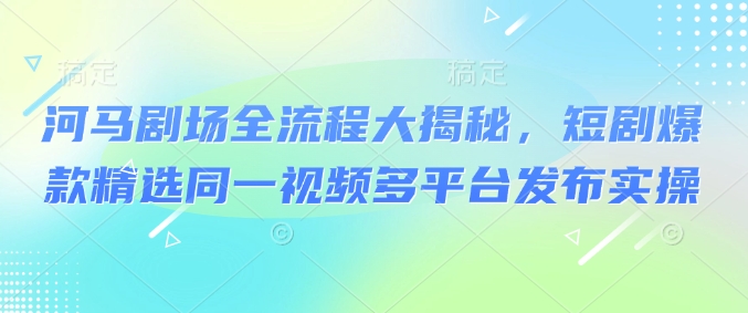 河马剧场全流程大揭秘,短剧爆款精选同一视频多平台发布实操-淘金日记