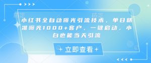 小红书全自动曝光引流技术，单日精准曝光1000+客户，一键启动，小白也能当天引流【揭秘】-淘金日记