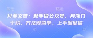付费文章:新手做公众号,月涨几干粉,方法很简单,上手就能做-淘金日记