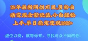 25年最新网创项目,男粉自动变现全新玩法,小白轻松上手,单日稳定变现多张【揭秘】-淘金日记