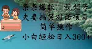 条条爆款，视频号夫妻搞笑对话项目，简单操作，小白轻松日入3张+-淘金日记
