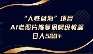 人性蓝海AI老照片修复项目保姆级教程,长期复购,轻松日入5张-淘金日记