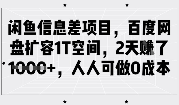 闲鱼信息差项目，百度网盘扩容1T空间，2天收益1k+，人人可做0成本-淘金日记
