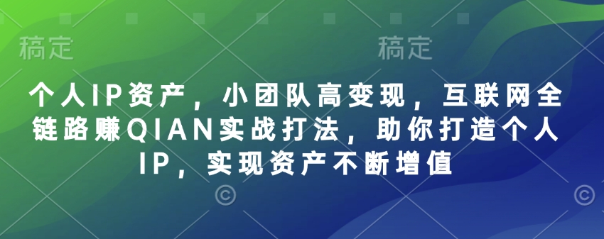 个人IP资产,小团队高变现,互联网全链路赚QIAN实战打法,助你打造个人IP,实现资产不断增值-淘金日记