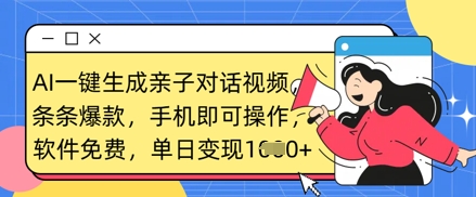 AI一键生成亲子对话视频,条条爆款,一部手机即可操作,单日变现数张-淘金日记