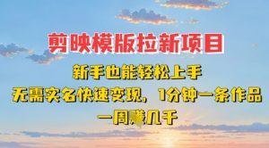剪映模板拉新项目：新手也能轻松上手，无需实名，快速变现，一分钟一条作品，一周挣几k-淘金日记