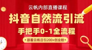 【云帆内部直播课】抖音最新自然模版引流玩法,单号单日引300+精准创业粉-淘金日记