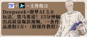 Deepseek+即梦AI3.0玩法,黑马赛道!15分钟输出高质量爆款视频,一条作品涨粉5W+-淘金日记