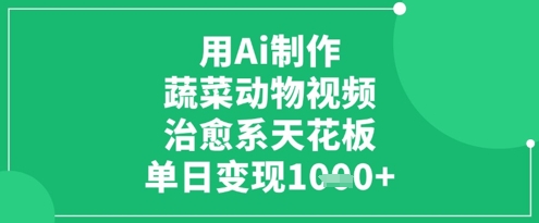 用Ai制作蔬菜动物视频,治愈系天花板,单日变现1k-淘金日记