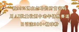 被99%博主忽略的财富密码:用AI批量收割中老年情感赛道,日引流300+精准粉-淘金日记