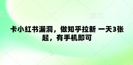 卡小红书漏洞,做知乎拉新 一天3张起,有手机即可-淘金日记