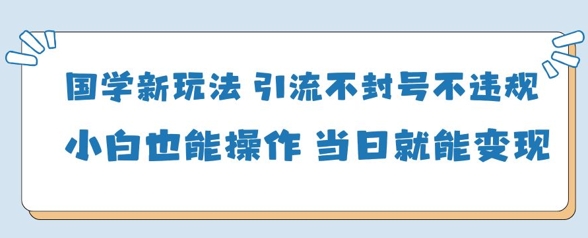 国学新玩法，引流不封号不违规小白也能操作，当日就能变现-淘金日记