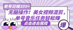 无脑操作!美女视频混剪,单号音乐任务轻松日入3张+-淘金日记