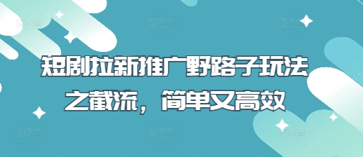 短剧拉新推广野路子玩法之截流，简单又高效-淘金日记