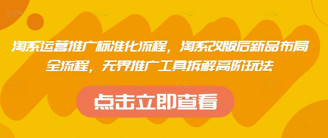 淘系运营推广标准化流程,淘系改版后新品布局全流程,无界推广工具拆解高阶玩法-淘金日记