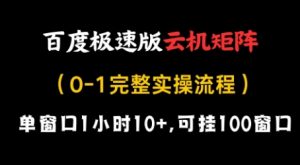 百度极速版云机矩阵项目，单窗口1小时10+，可挂100窗口，完整实操流程【揭秘】-淘金日记
