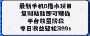 最新手机0撸小项目，复制粘贴即可挣钱，平台放量阶段，单日收益轻松3张+【揭秘】-淘金日记
