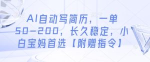 AI自动写简历，一单50-200，长久稳定，小白宝妈首选【附赠指令】-淘金日记