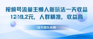 视频号流量主懒人新玩法，一天收益1k，人群精准收益高-淘金日记