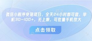微信小程序变现项目,全天24小时都可做,单机30-100+,无上限,可批量手机放大-淘金日记