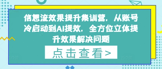 信息流效果提升集训营,从账号冷启动到AI提效,全方位立体提升效果解决问题-淘金日记