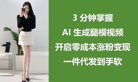 3分钟掌握AI生成腿模视频,开启零成本涨粉变现,一件代发到手软-淘金日记
