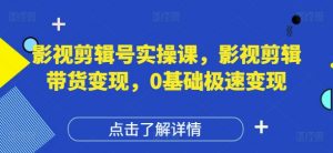 影视剪辑号实操课,影视剪辑带货变现,0基础极速变现-淘金日记