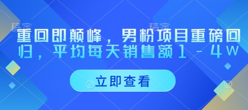 重回即颠峰，男粉项目重磅回归，平均每天销售额1-4W-淘金日记