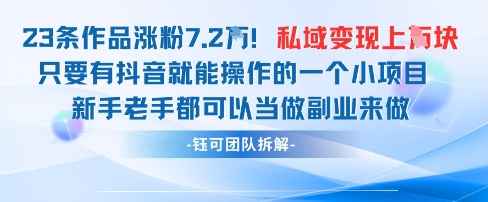 抖音私域项目23条作品涨粉7.2W，私域变现1W-淘金日记