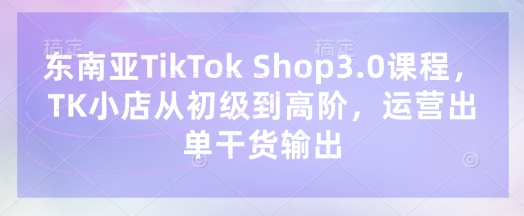 东南亚TikTok Shop3.0课程，TK小店​从初级到高阶，运营出单干货输出-淘金日记