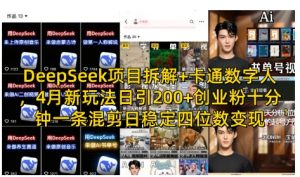 DeepSeek项目拆解+卡通数字人,4月新玩法日引200+创业粉十分钟一条混剪日稳定四位数变现-淘金日记