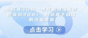 小红书3分钟一条作品精准引流创业粉300+,打造属于自己的流量帝国-淘金日记