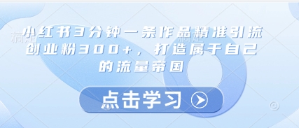小红书3分钟一条作品精准引流创业粉300+,打造属于自己的流量帝国-淘金日记