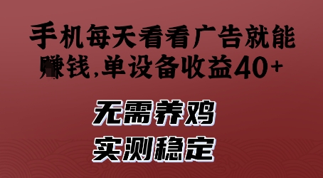 手机每天看看广告就能挣钱,单设备收益40+,无需养鸡,实测稳定【揭秘】-淘金日记