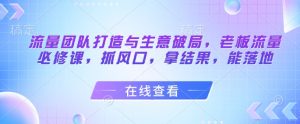 流量团队打造与生意破局,老板流量必修课,抓风口,拿结果,能落地-淘金日记