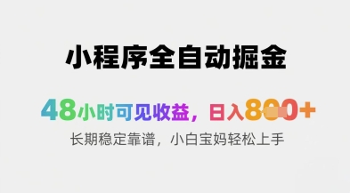 小程序全自动掘金，48小时可见收益，日入8张+长期稳定靠谱，小白宝妈轻松上手【揭秘】-淘金日记