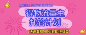 得物流量主托管计划，原创玩法，5分钟三重收益变现，快速变现，48小时即得收益【揭秘】-淘金日记
