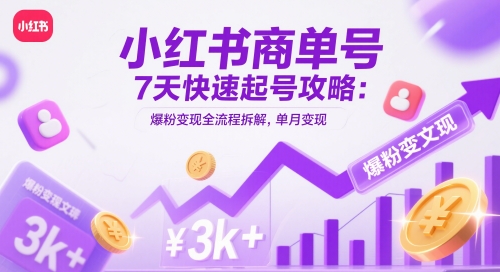 小红书商单号7天快速起号攻略:爆粉变现全流程拆解,单月变现3k+-淘金日记