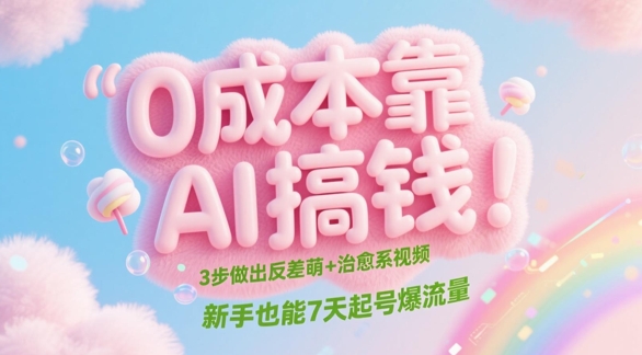 0成本靠AI搞钱!3步做出反差萌+治愈系视频,新手也能7天起号爆流量-淘金日记