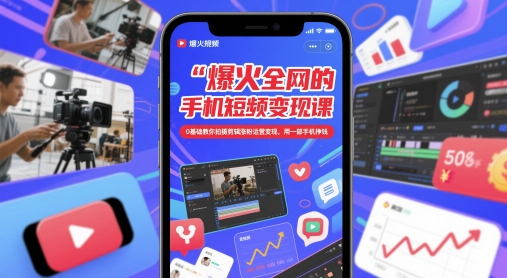 爆火全网的手机短视频变现课,0基础教你拍摄剪辑涨粉运营变现,用一部手机挣钱-淘金日记