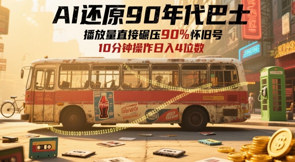 AI还原90年代巴士,一帧就让70后泪崩,播放量直接碾压90%怀旧号,每天操作十分钟,日入四位数-淘金日记