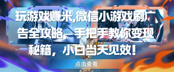 玩游戏挣米,微信小游戏刷广告全攻略,手把手教你变现秘籍,小白当天见效-淘金日记