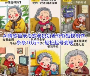 AI情感语录治愈老奶奶老爷爷短视制作,条条10万+,轻松起号变现-淘金日记