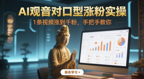 AI观音对口型涨粉实操,1条视频涨到千粉,手把手教你-淘金日记