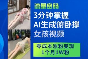 3分钟掌握AI生成俯卧撑女孩视频，零成本涨粉变现，1个月1W粉-淘金日记