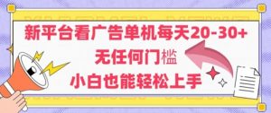新平台看广告单机每天20-30，无任何门槛，安卓手机即可，小白也能轻松上手-淘金日记