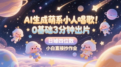 AI生成萌系小人唱歌,0基础3分钟出片,28个作品涨粉8.9W,单条最高19W赞,日入四位数,小白直接抄作业-淘金日记