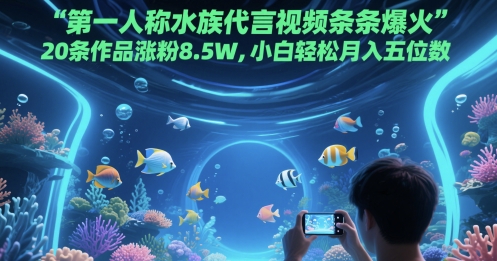 第一人称水族代言视频条条爆火,20条作品涨粉8.5W,小白轻松月入五位数-淘金日记