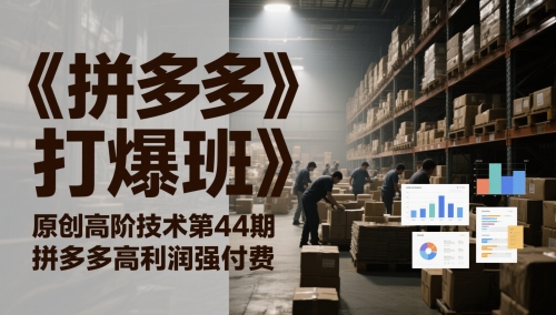 《拼多多打爆班》原创高阶技术第44期,拼多多高利润强付费-淘金日记
