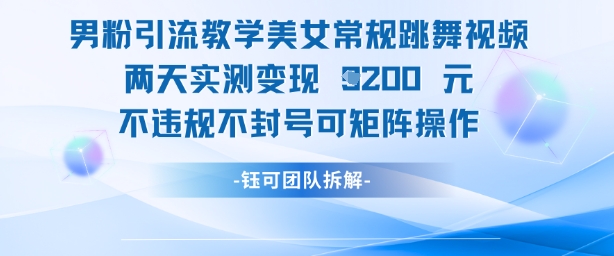 男粉引流教学美女常规跳舞视频两天实测变现1k+，不违规不封号可矩阵操作-淘金日记